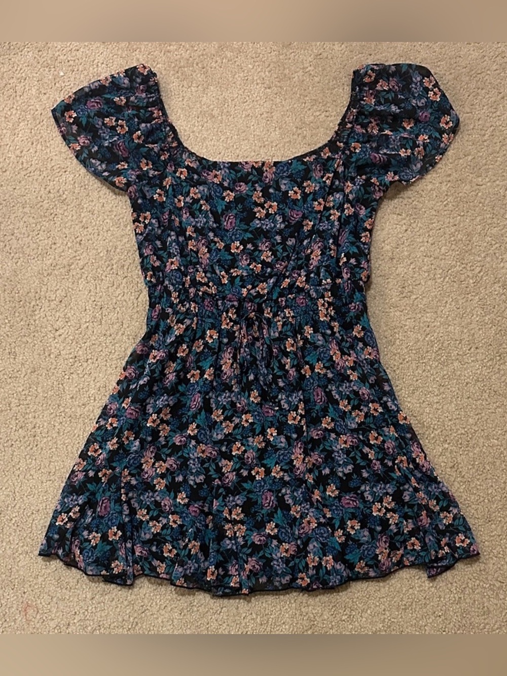 Row A Black Floral Mini Pleated Sundress